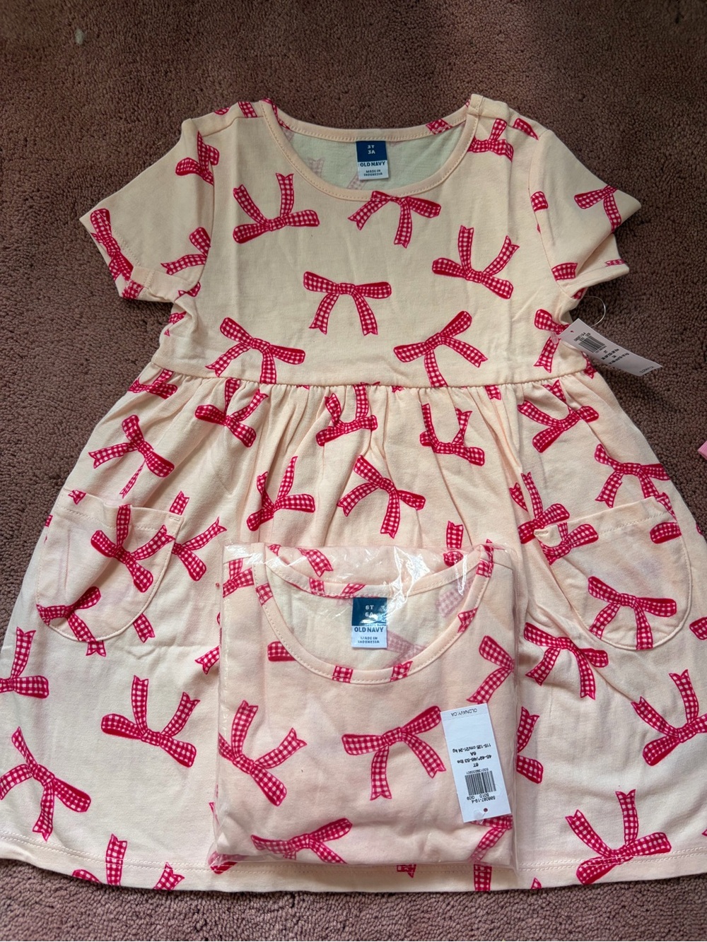 Old Navy Cream Dress with Pink Bow Print